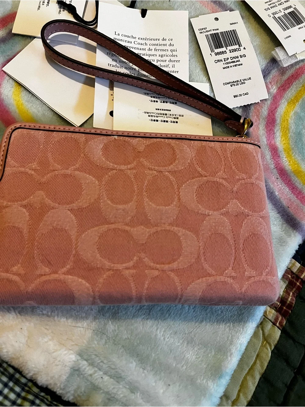 Coach Pink Signature Denim Carey Mini Bag And Wristlet - Picture 4 of 16